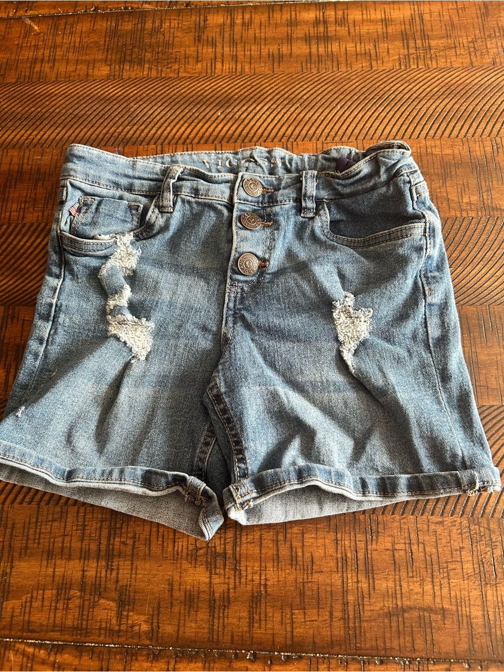 Vigoss Girls Distressed Button-Front Denim Shorts - Light Blue Wash